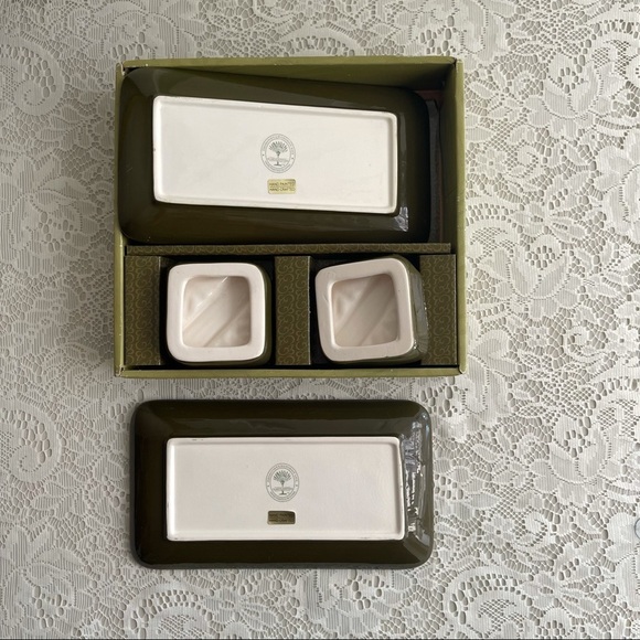 Island Plantations Sushi Set 4 Pieces Hand Painted Ceramic Areca Palm New - Picture 3 of 7